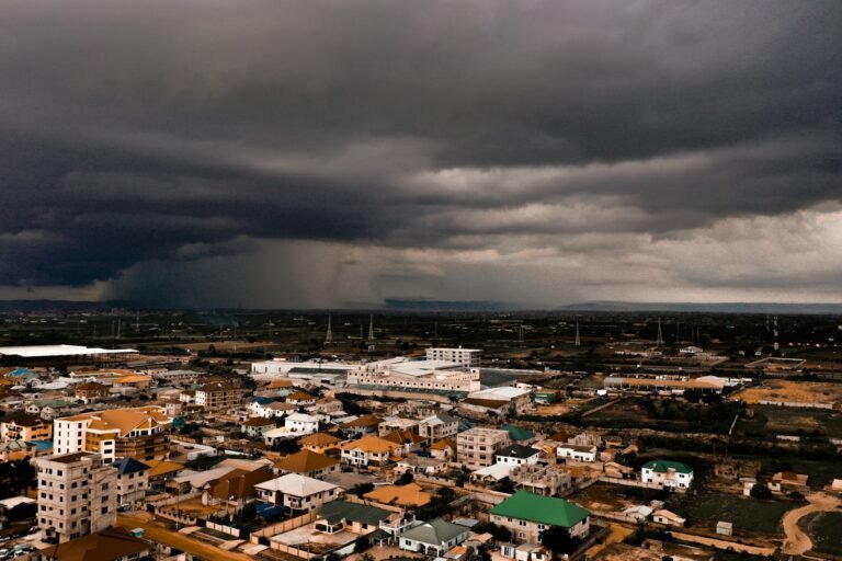 Accra skyline under storm clouds, Ghana