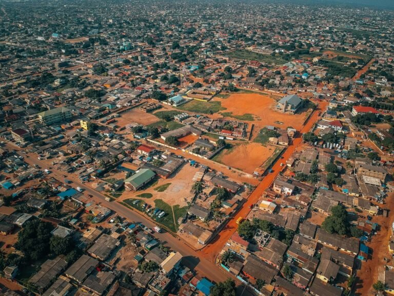 Aerial view of a city in Ghana