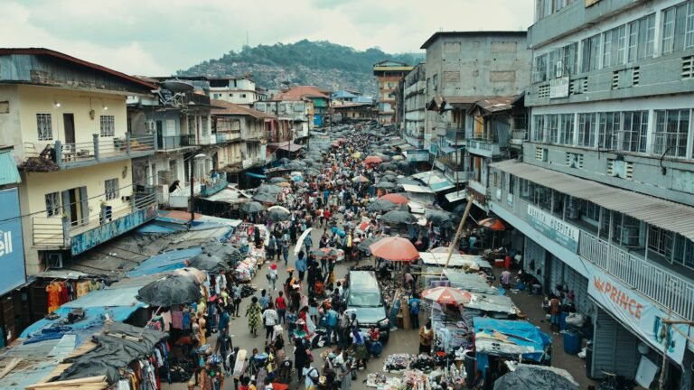 Busy market street in Freetown, Sierra Leone